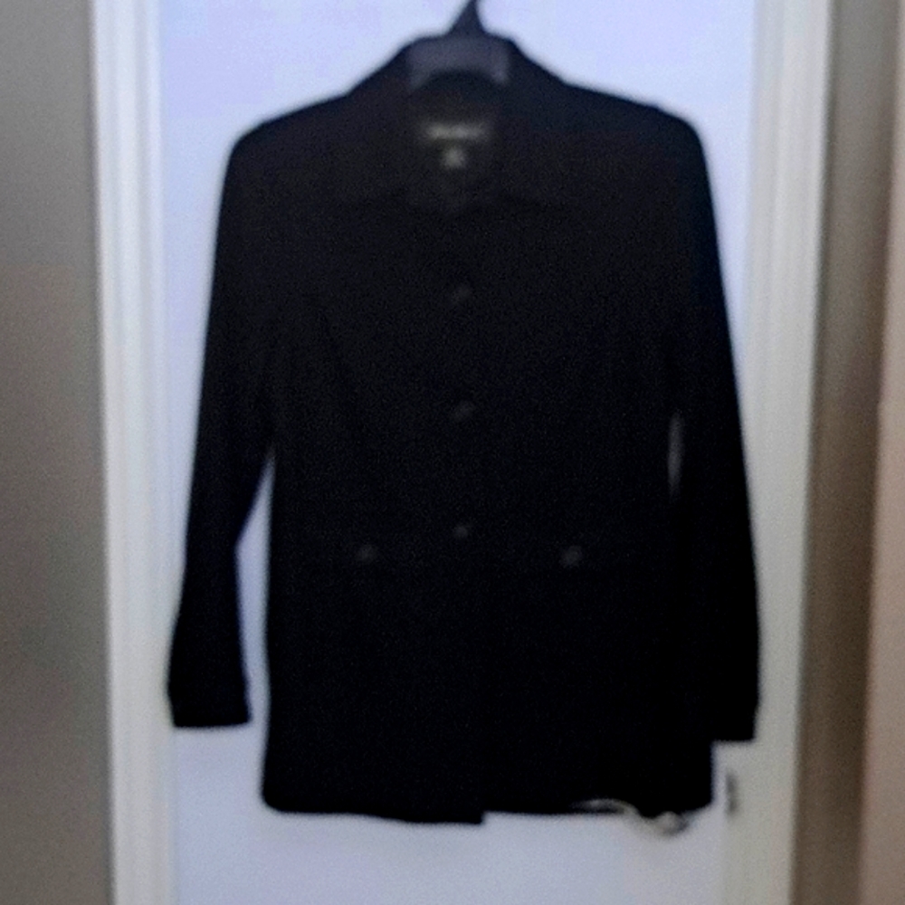 Black wool coat, women's size small, above knee length